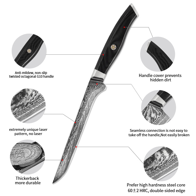 Boning Knife Stainless Steel Kitchen Knife with AUS10 Japan Steel