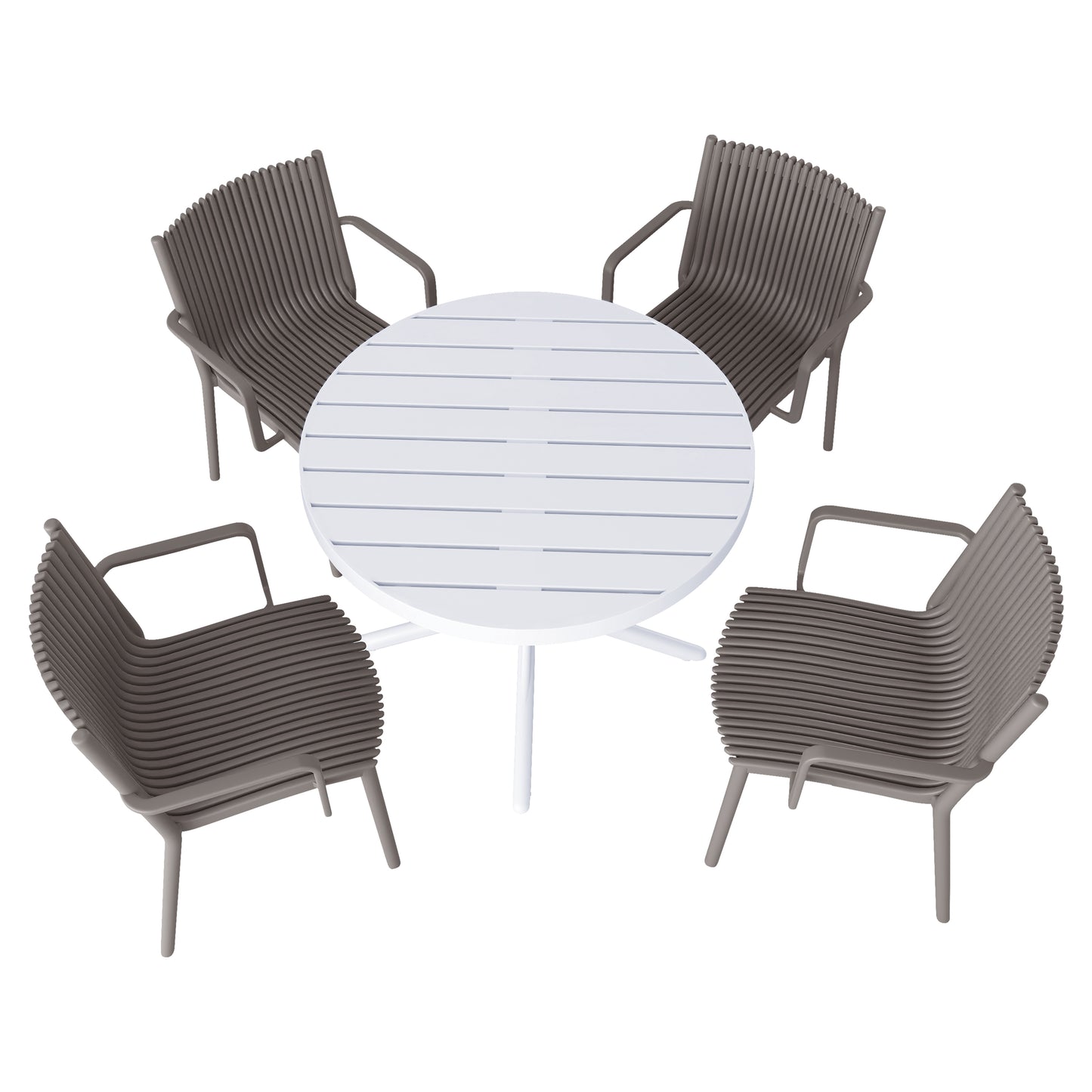 4-Piece Warm Grey Stackable Armchair & Round Table Set - Indoor/Outdoor