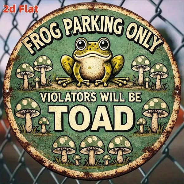 Funny Frog Parking Sign - Metal Tin 8" x 8"