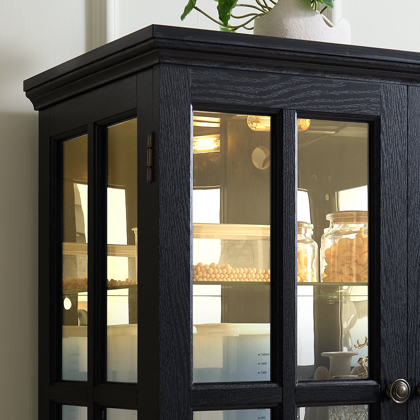 Antique Curio Display Cabinet with Glass Doors and Adjustable Shelves - Black
