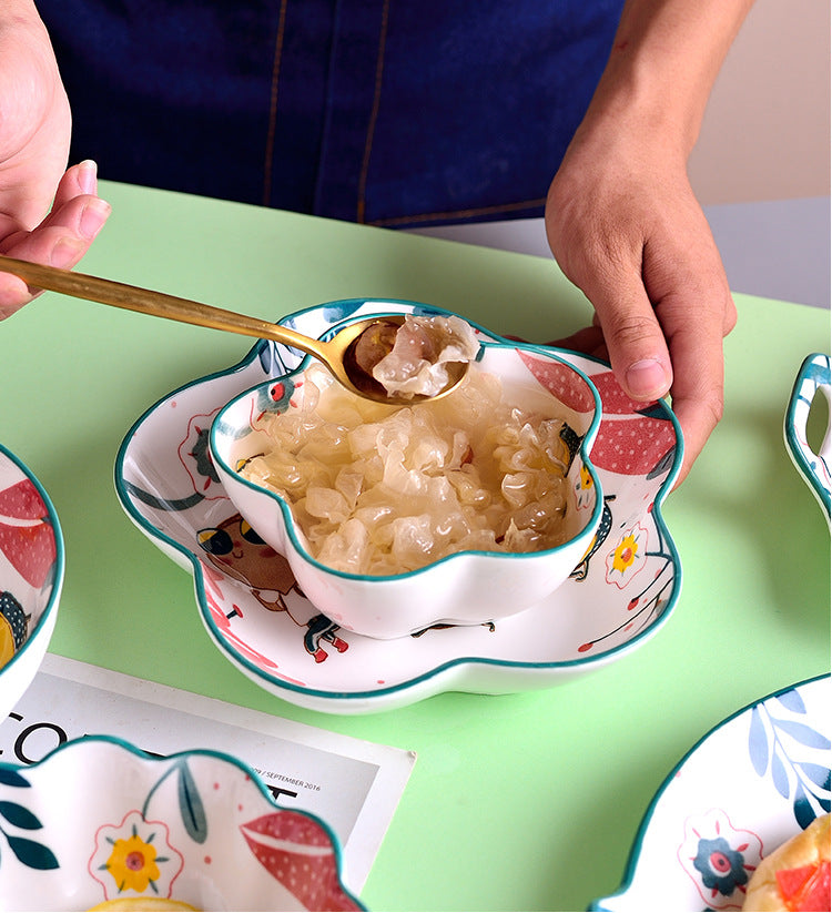 Ceramic Tableware Set with Rainforest Pattern - Nordic Style Dinnerware Collection