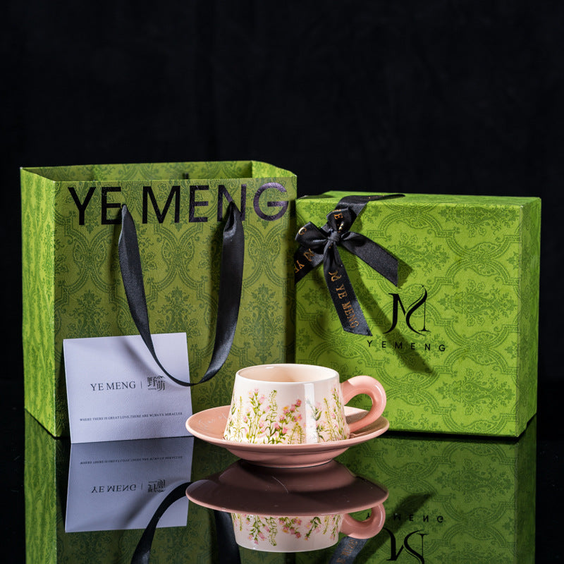 Elegant Iris Flower Ceramic Coffee Cup Set with Gift Box - Multiple Styles & Sizes