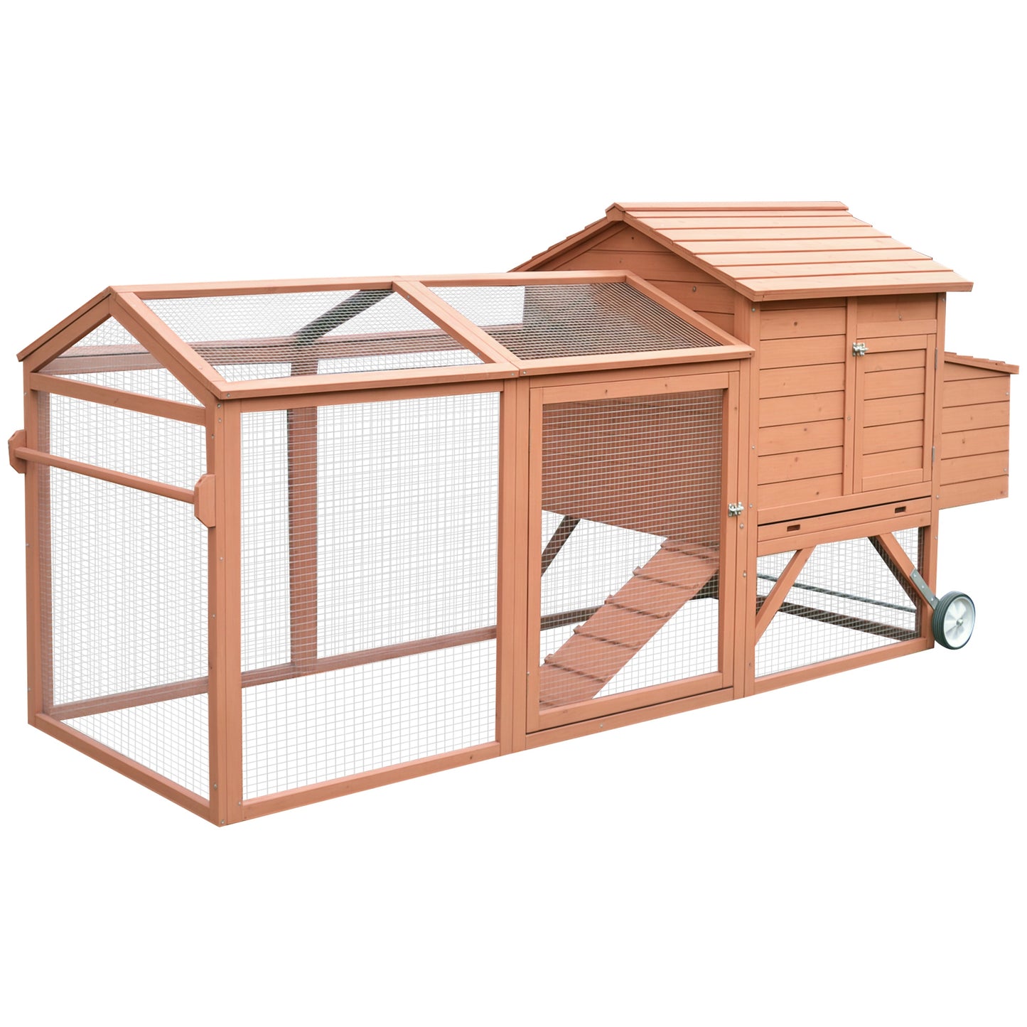 Wooden Chicken Coop with Nesting Box and Wheels - Outdoor Poultry Cage, 96.5 Inches