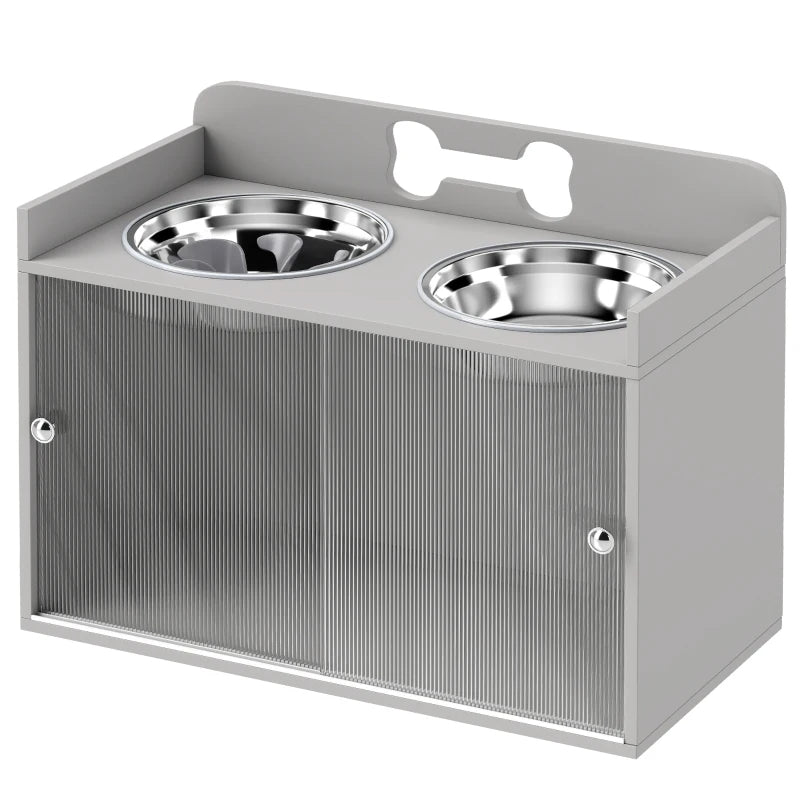 Elevated Dog Bowl Stand with Storage and 2 Stainless Steel Bowls - Large Dogs, Gray