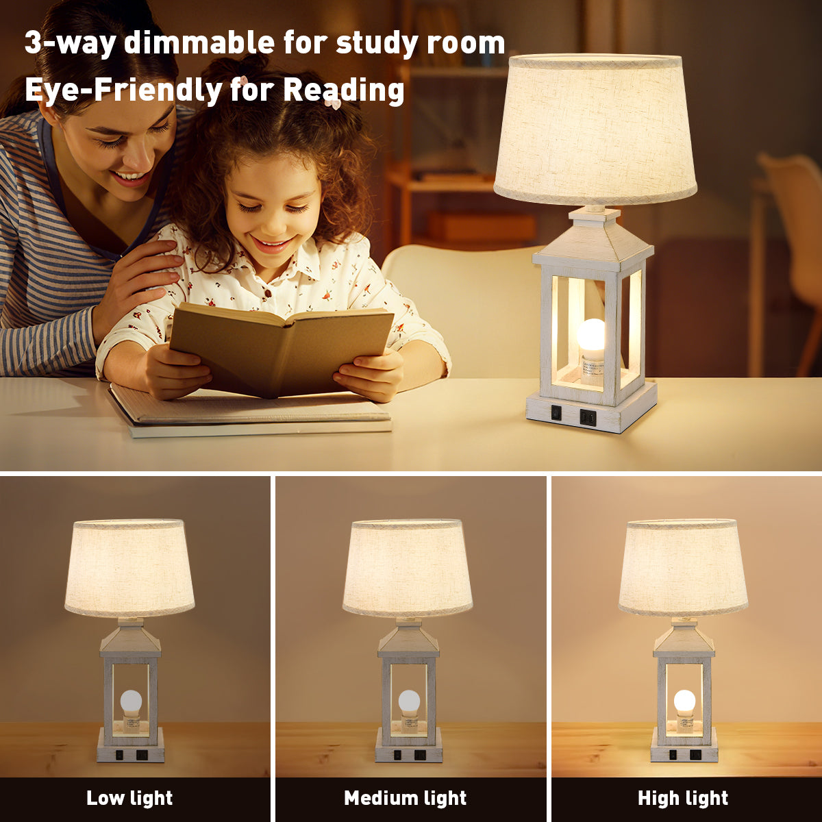 Vintage Industrial Table Lamps Set of 2 with USB Ports - Black