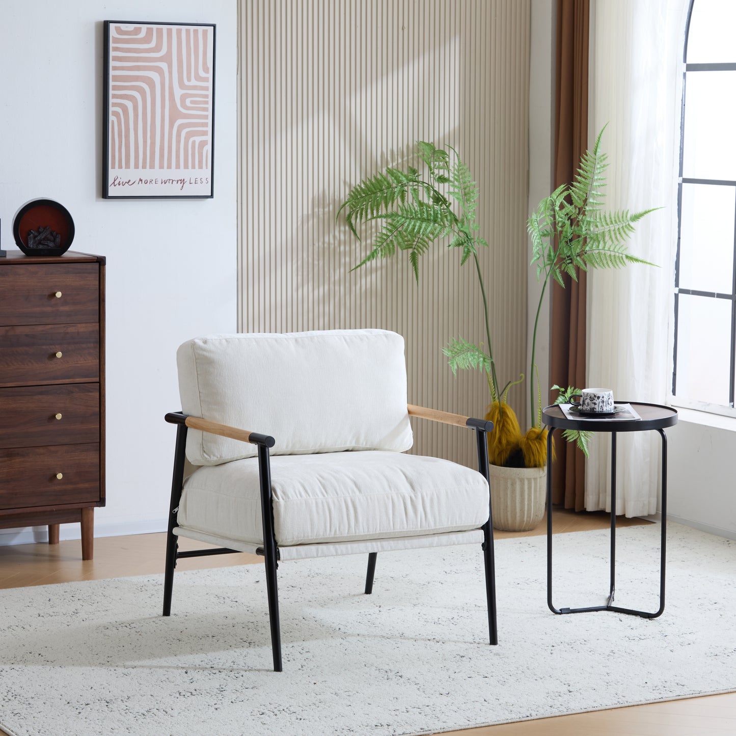 27.56 Modern Accent Chair With Plush Cushions, Minimalist Metal