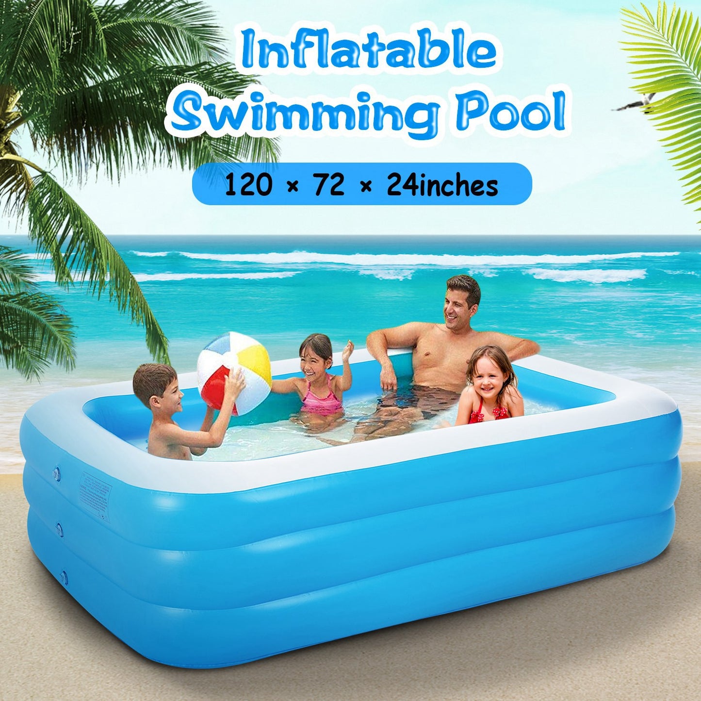 Inflatable Swimming Pool - Family Play Center 120x72x24in - Blue