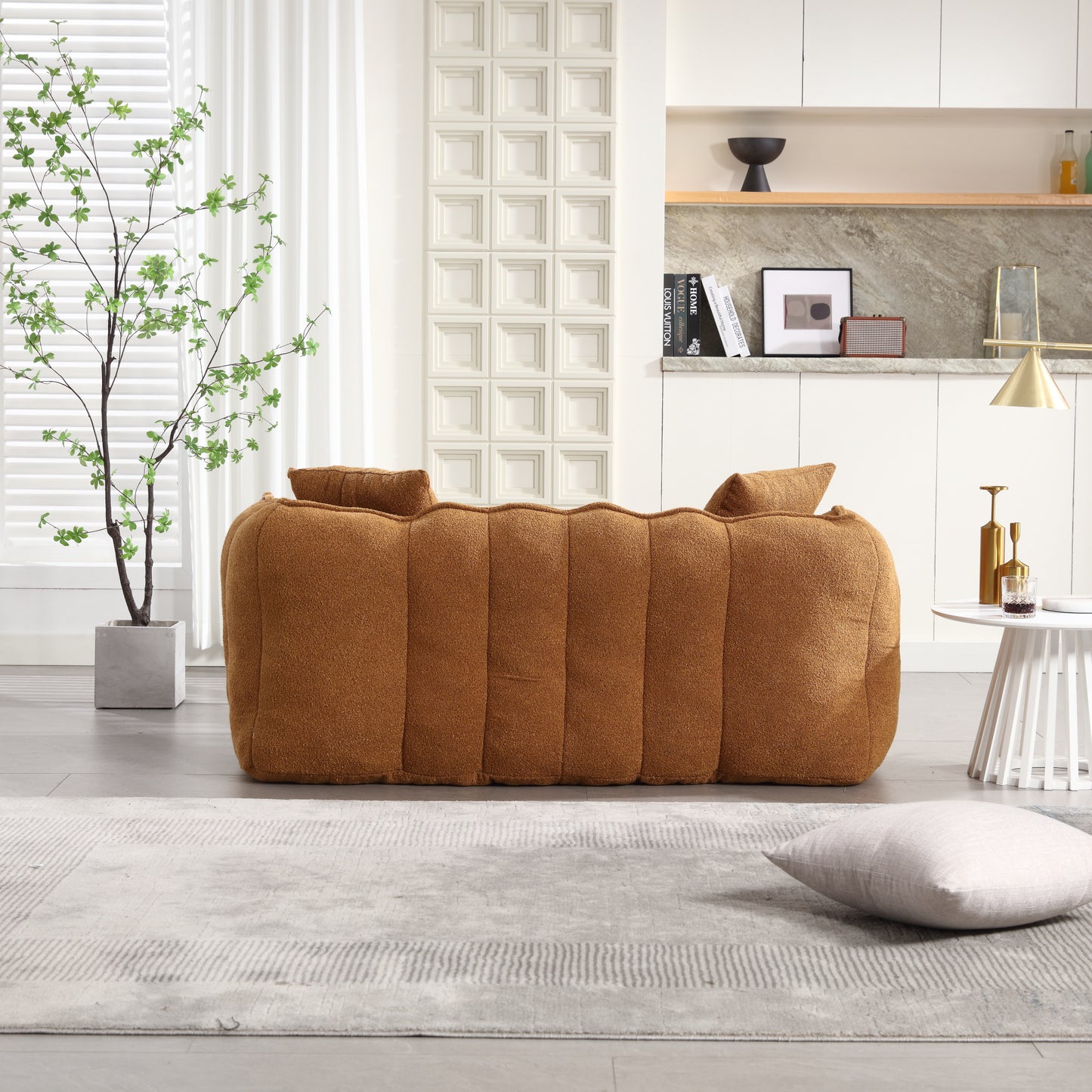 Yellow Beanbag Chair for Two - Soft Chenille Foam Recliner