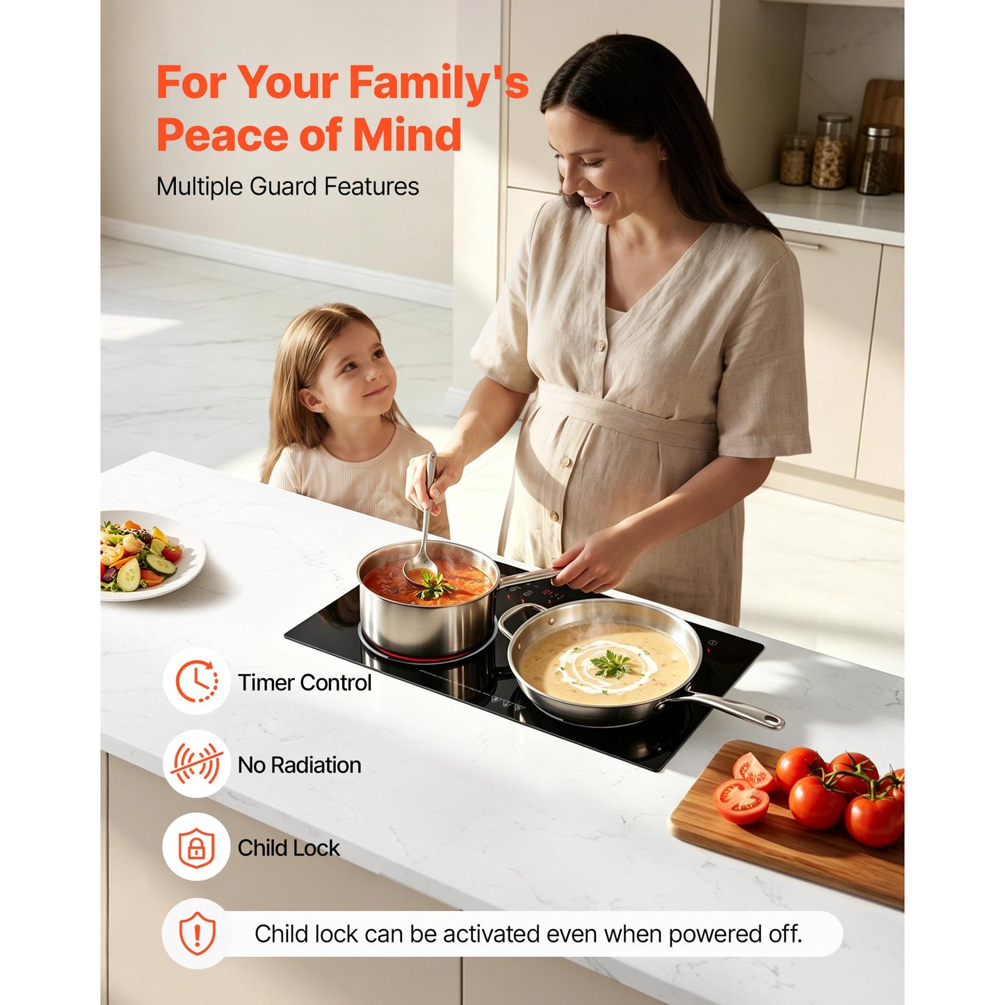 24-Inch Electric Cooktop with 2 Burners, 1800W Portable Stove, Touch Control, Timer & Safety Features