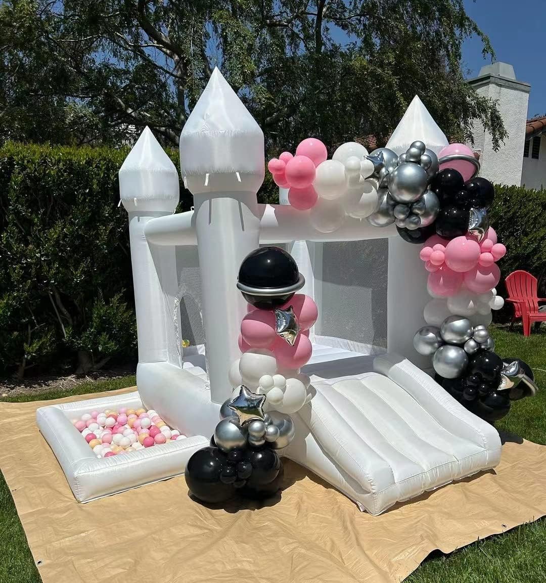 White Inflatable Bounce House for Kids - Durable & Easy to Set Up