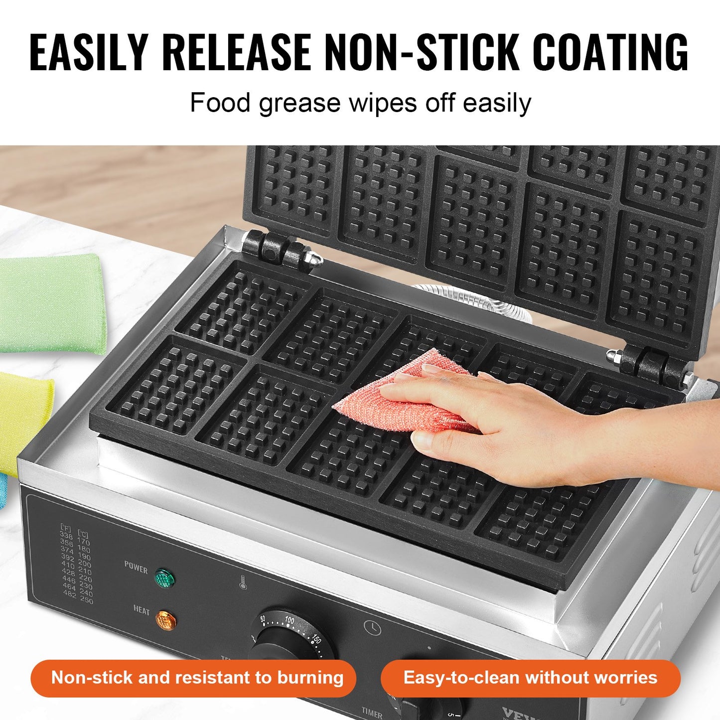 Commercial Rectangle Waffle Maker Machine 1550W - 10 Waffles, Non-Stick