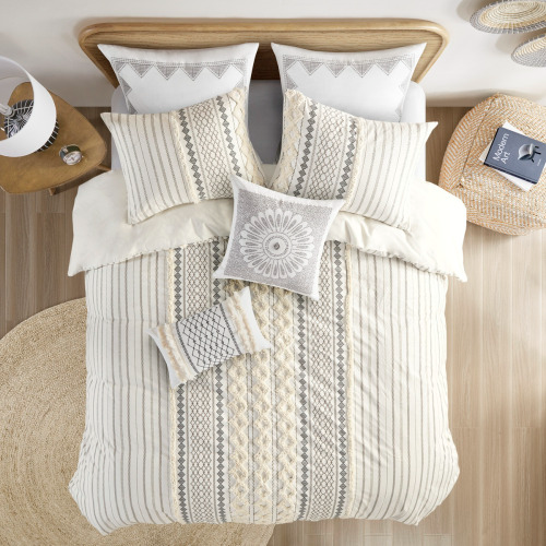 Queen Cotton Printed Duvet Cover Set with Chenille - Multicolor