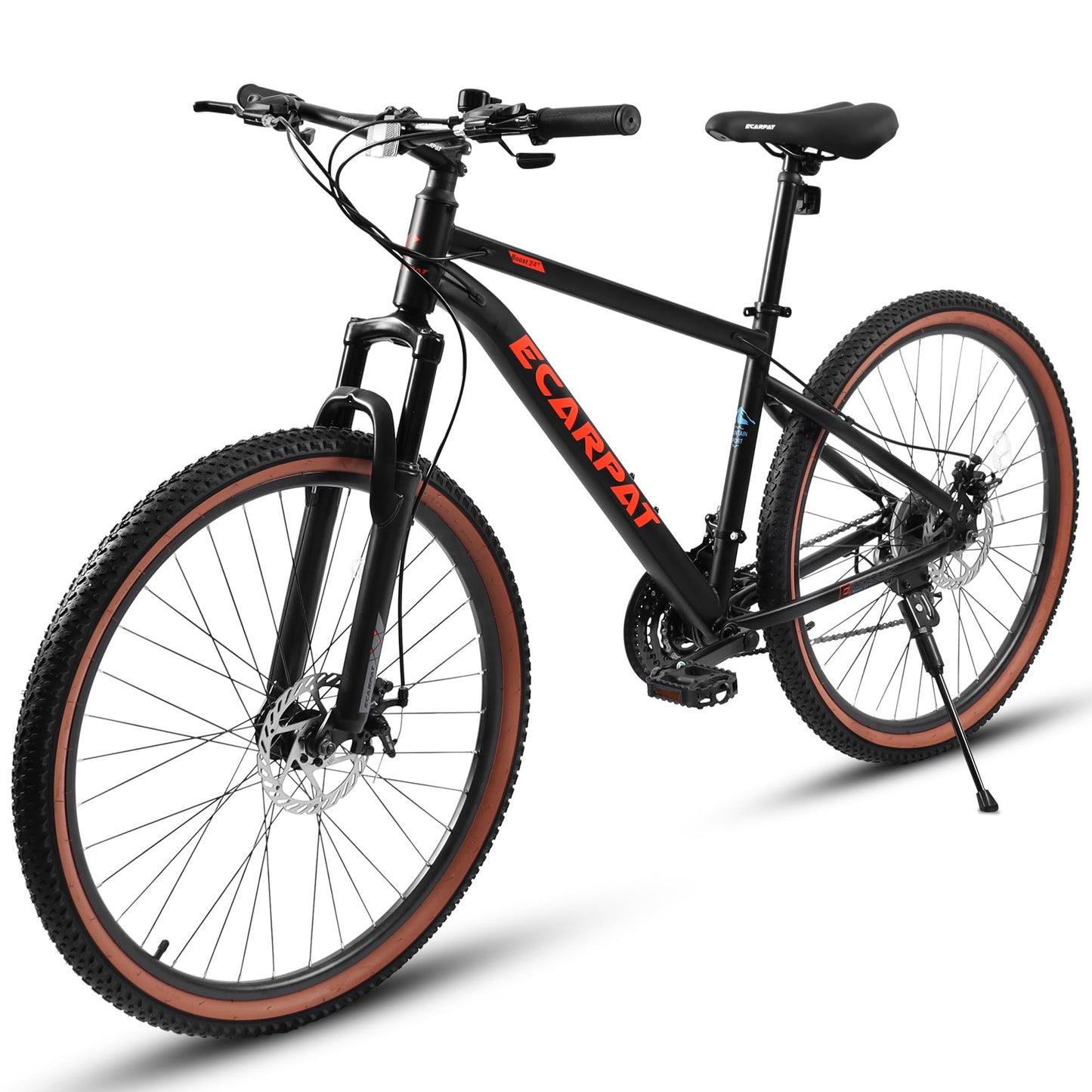 24 Inch Mountain Bike for Teenagers - High Carbon Steel Frame, Disc Brakes, Red & Black