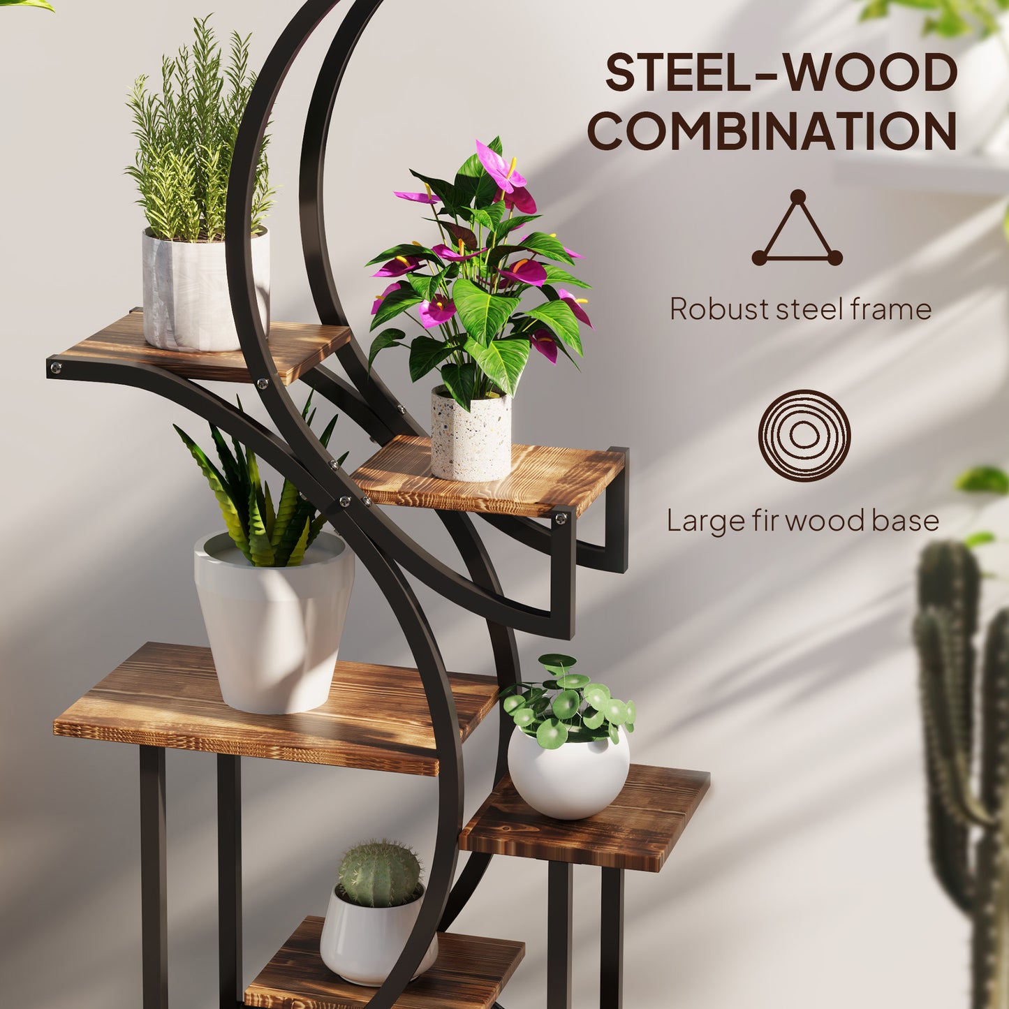 8-Tier S-Shaped Indoor Plant Stand - Carbonized Finish