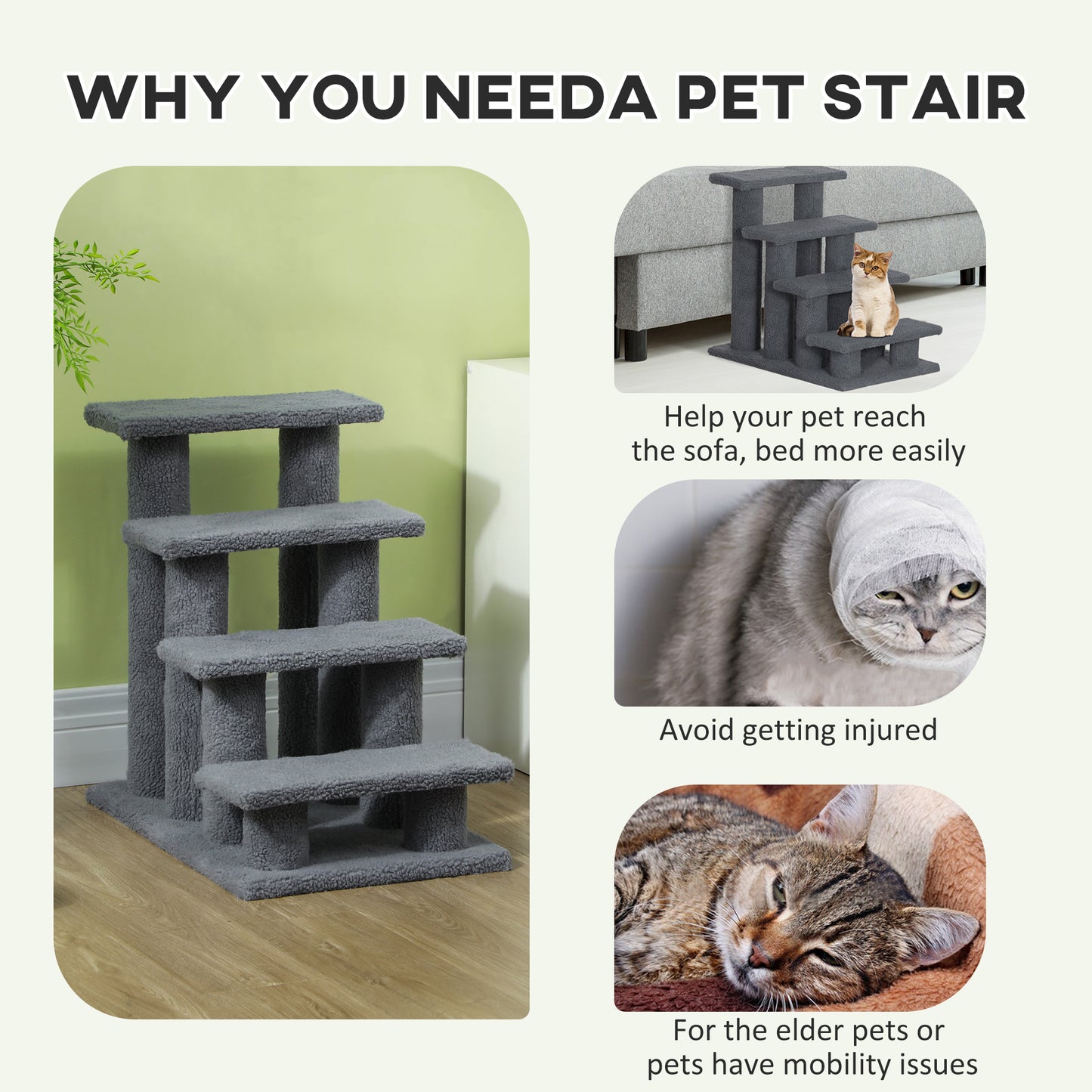 25-Inch Multi-Level Cat Scratching Post with Steps and Soft Carpeted Platforms - Gray
