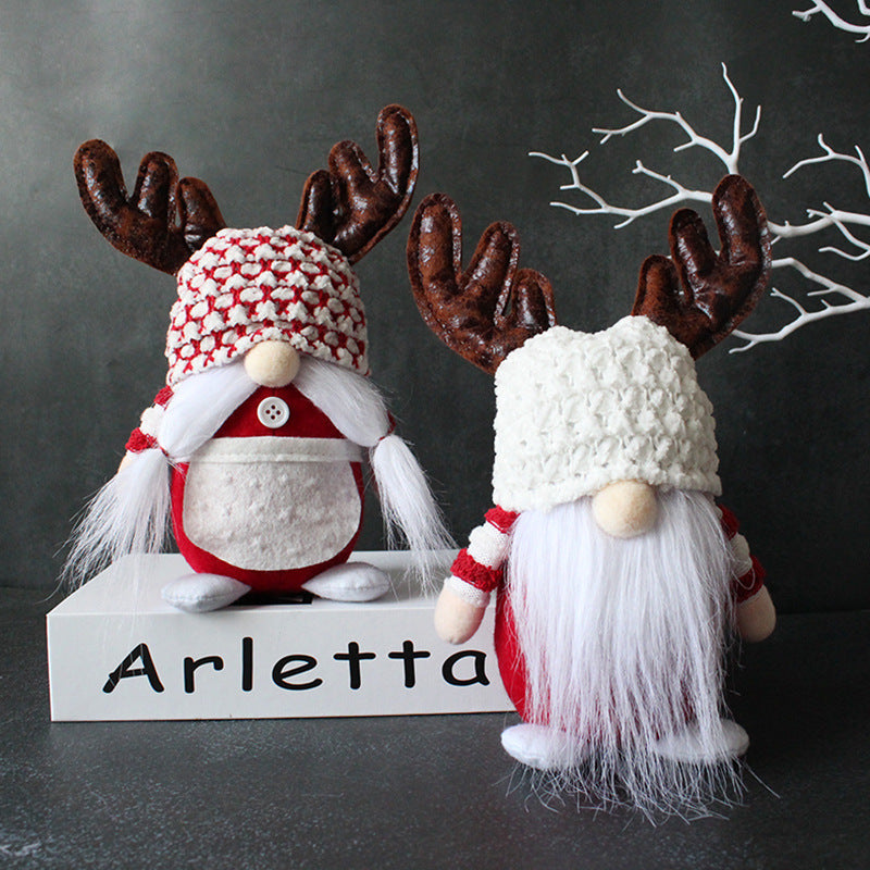 Christmas Antler Faceless Old Man Doll Decor for Holiday Festive Home