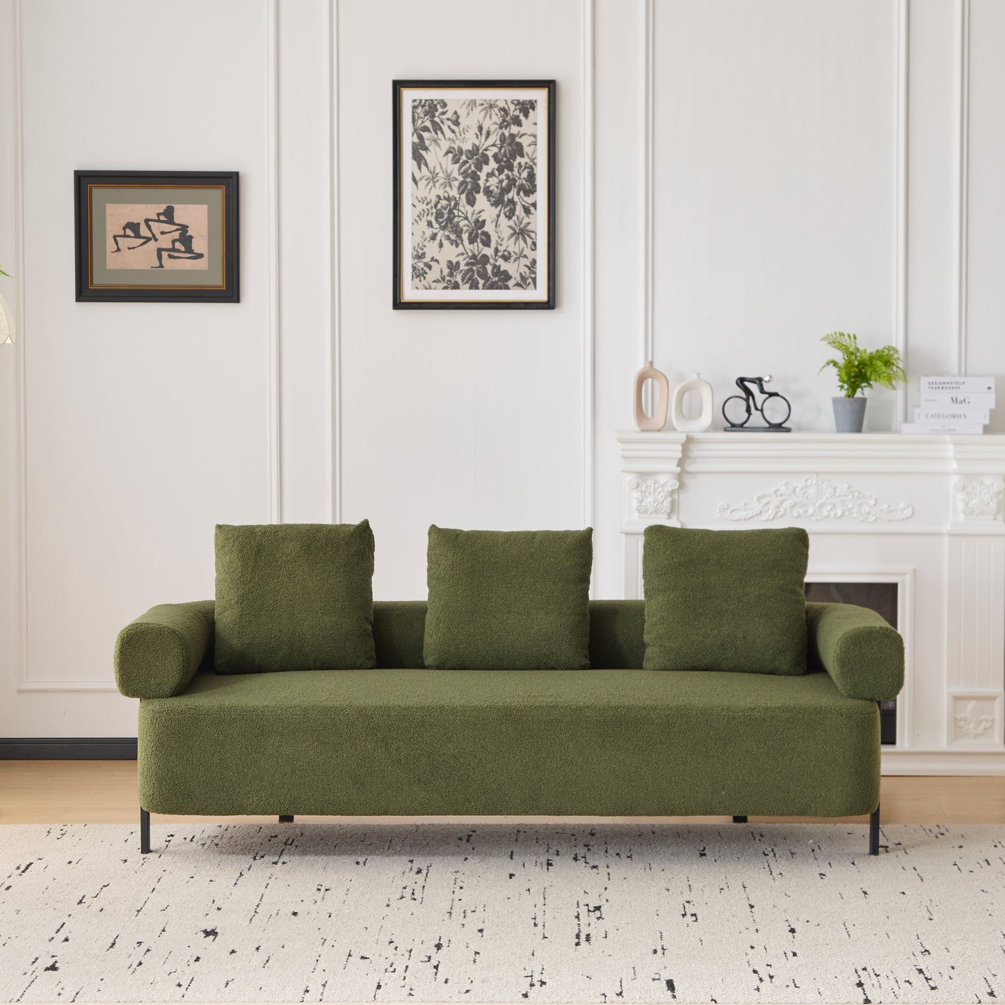 78 Modern 3-Seater Green Upholstered Sofa, Oversized Comfy Couch With