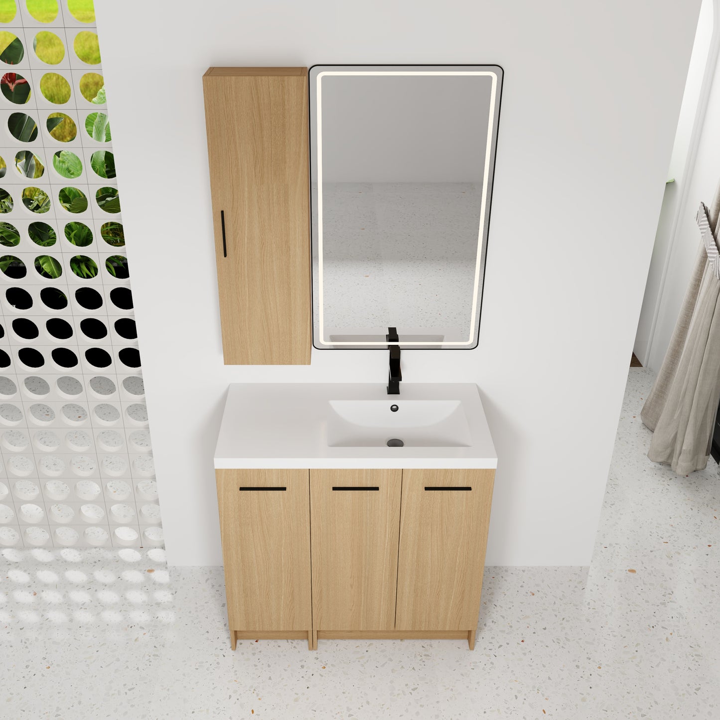 36" Freestanding Bathroom Vanity Set with Linen Cabinet - Light Oak