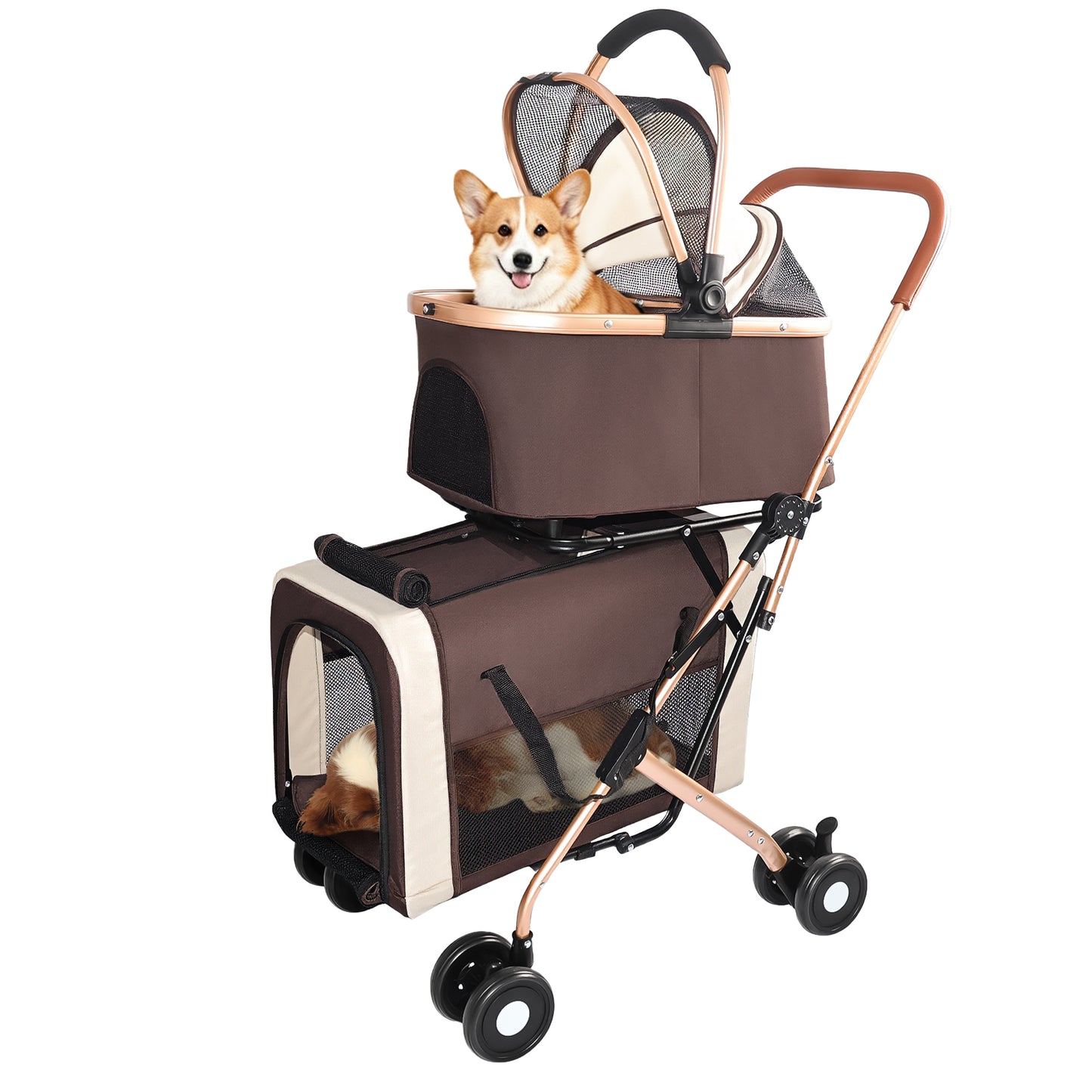 Double Pet Stroller for Dogs and Cats - Foldable, 3-in-1 Carrier with Shockproof Wheels