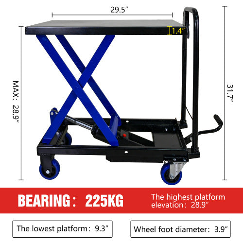 Hydraulic Lift Truck 500 lbs Capacity for Material Handling and Transportation - Steel, Black+Blue