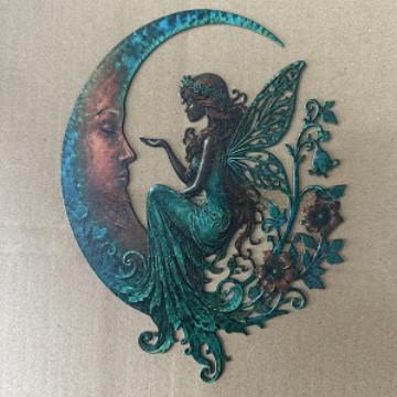 Moon Fairy Wall Decoration Iron Craft Hanging Ornament for Home & Garden