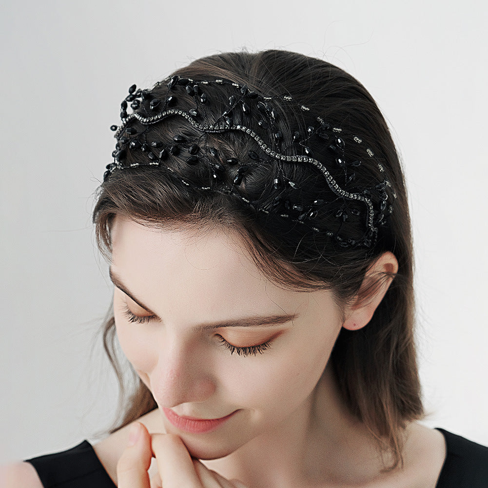 Crystal Beaded Bridal Tiara - Black