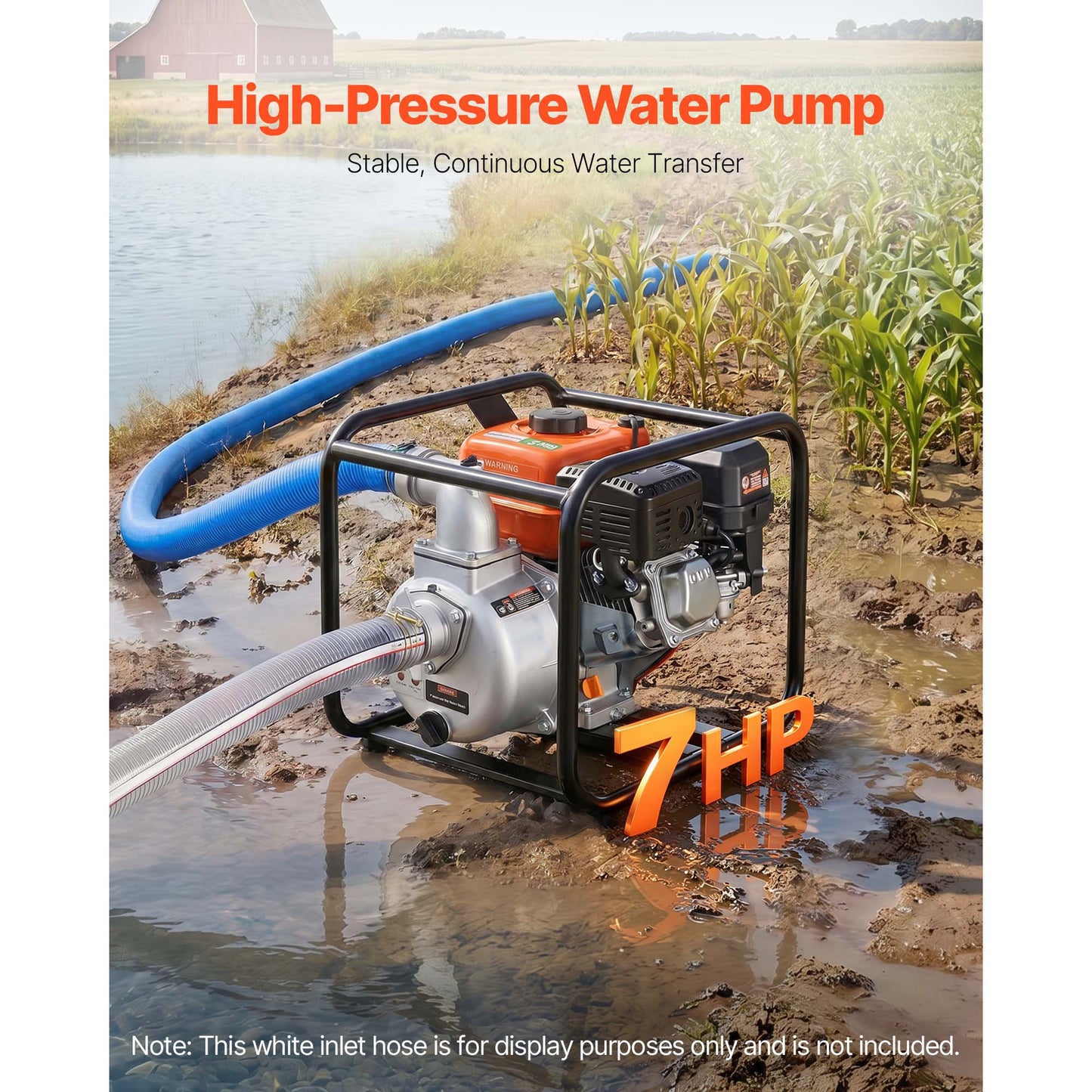 Gas Powered Water Pump 2-Inch 142 GPM 7HP Semi Trash Transfer Pump Portable