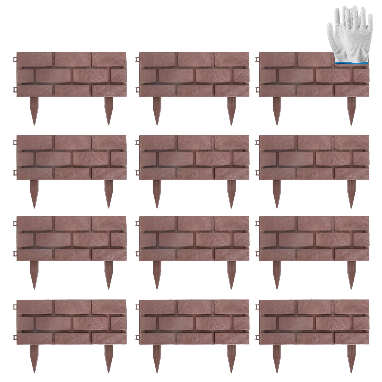 12-Pack Garden Edging Panels with Rotatable Connectors - Red Stone Fence Border