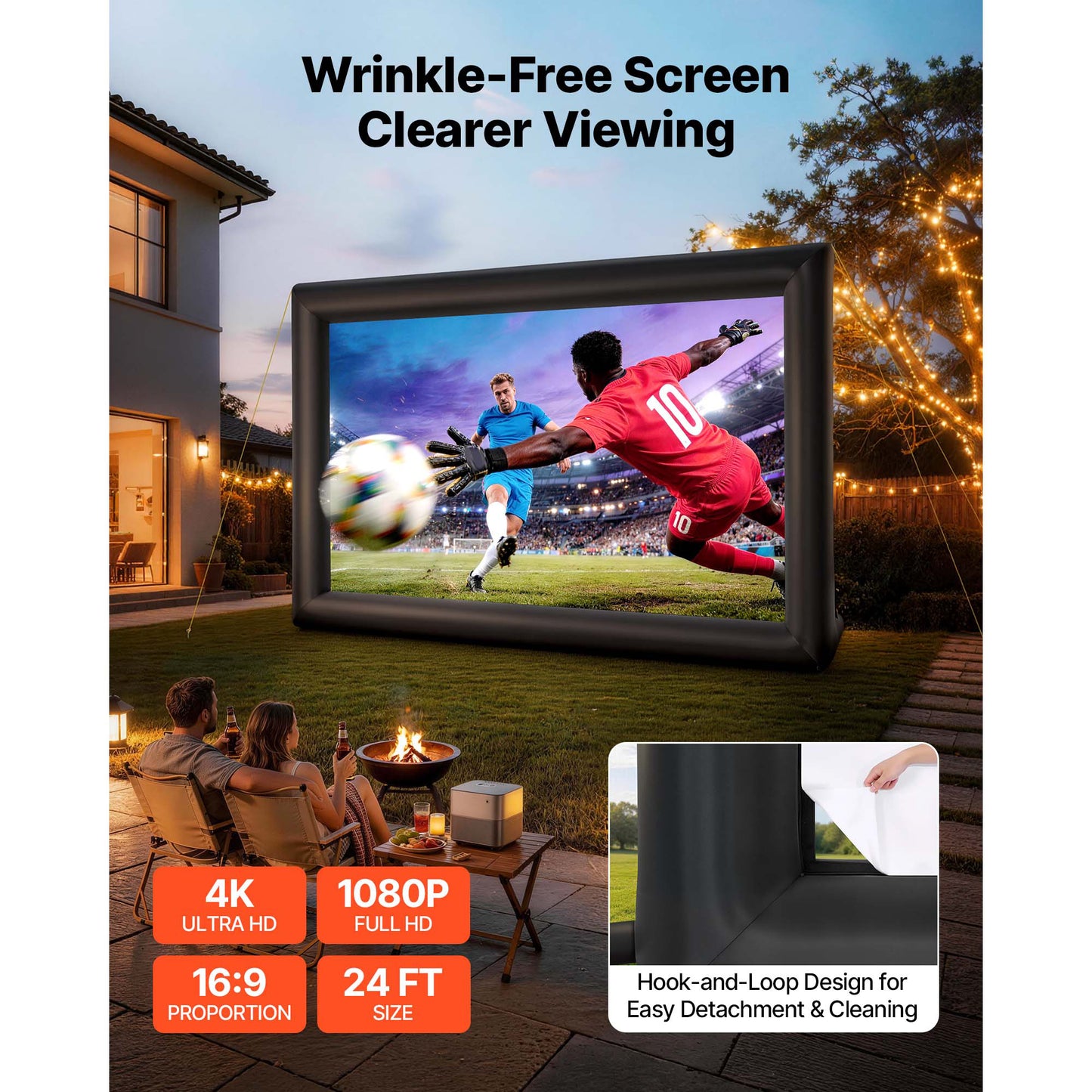 24 Ft Inflatable Outdoor Movie Screen - Portable Backyard Projection System