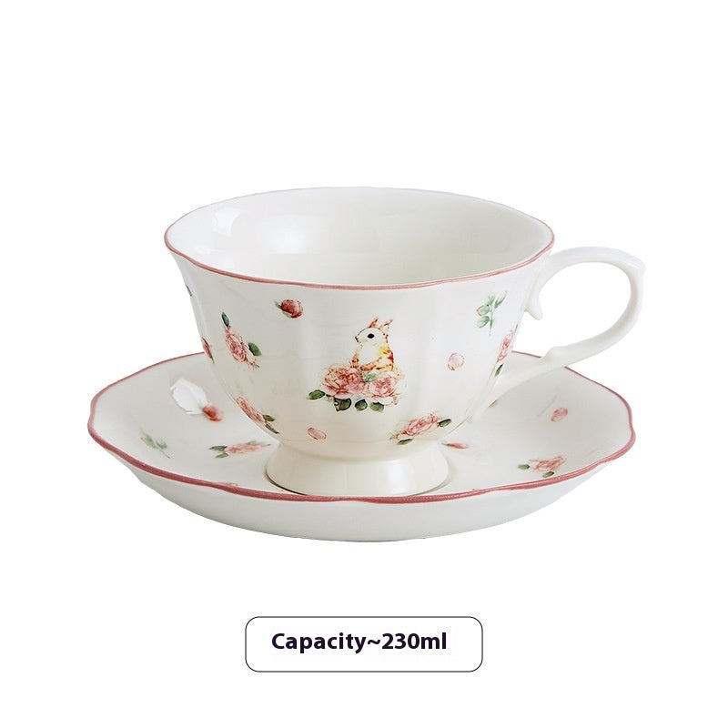 Retro Ceramic Heart Coffee Set for Home Kitchen - Girly Princess & Rabbit Styles