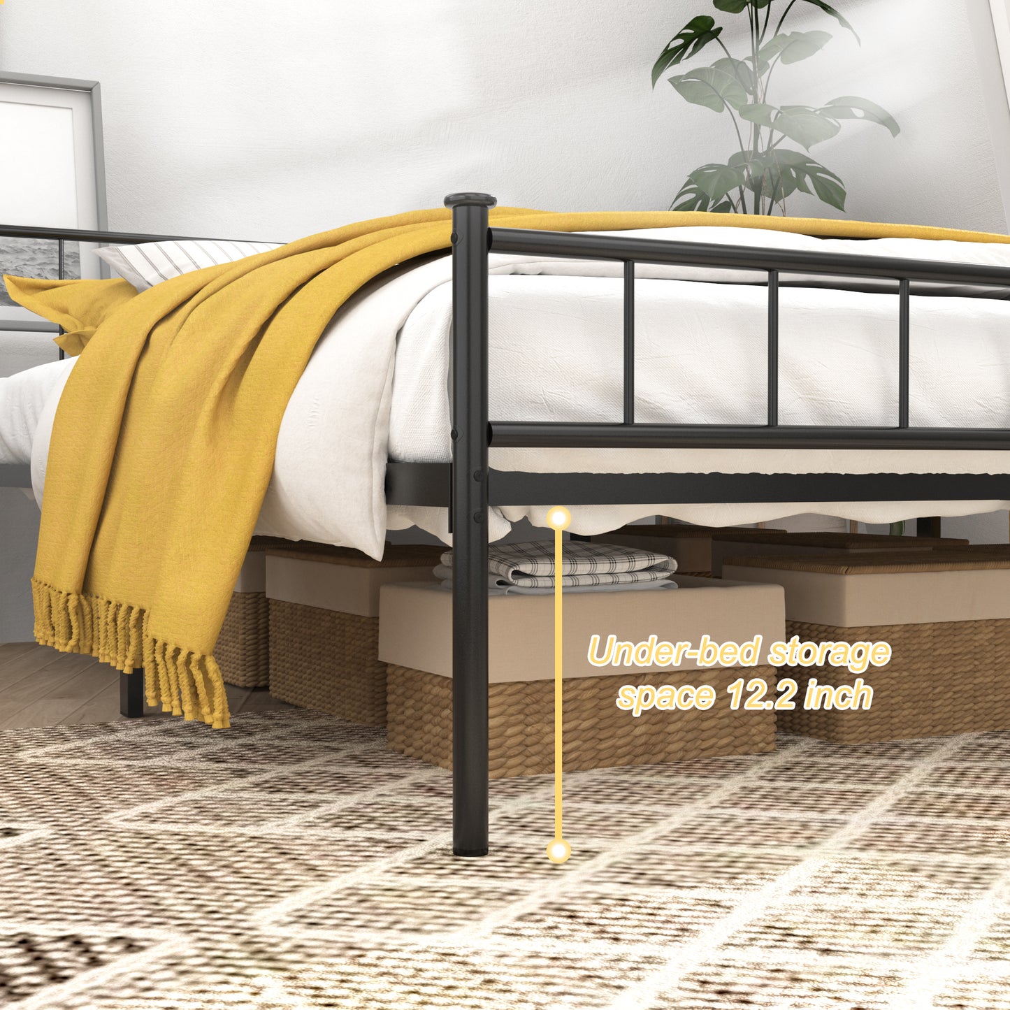 Full Size Bed Frame with Headboard & Footboard - Black