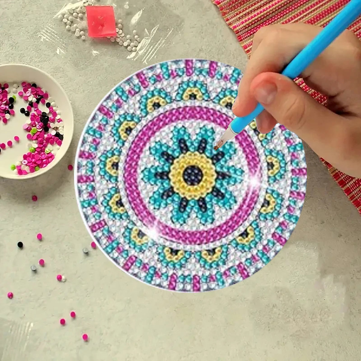 DIY Diamond Painting Coaster Kit with Holder - Mandala Pattern, 9.7x9.7cm, Perfect for Beginners and Adults