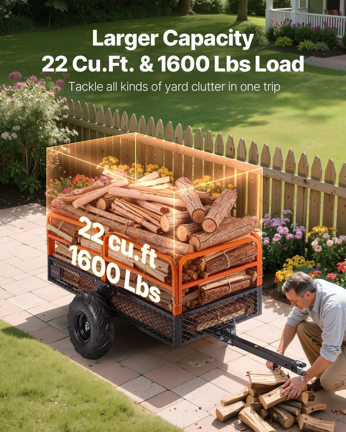 Dump Trailer 1600 Lbs Capacity 22 Cu. Ft Steel Garden Yard Trailer Black