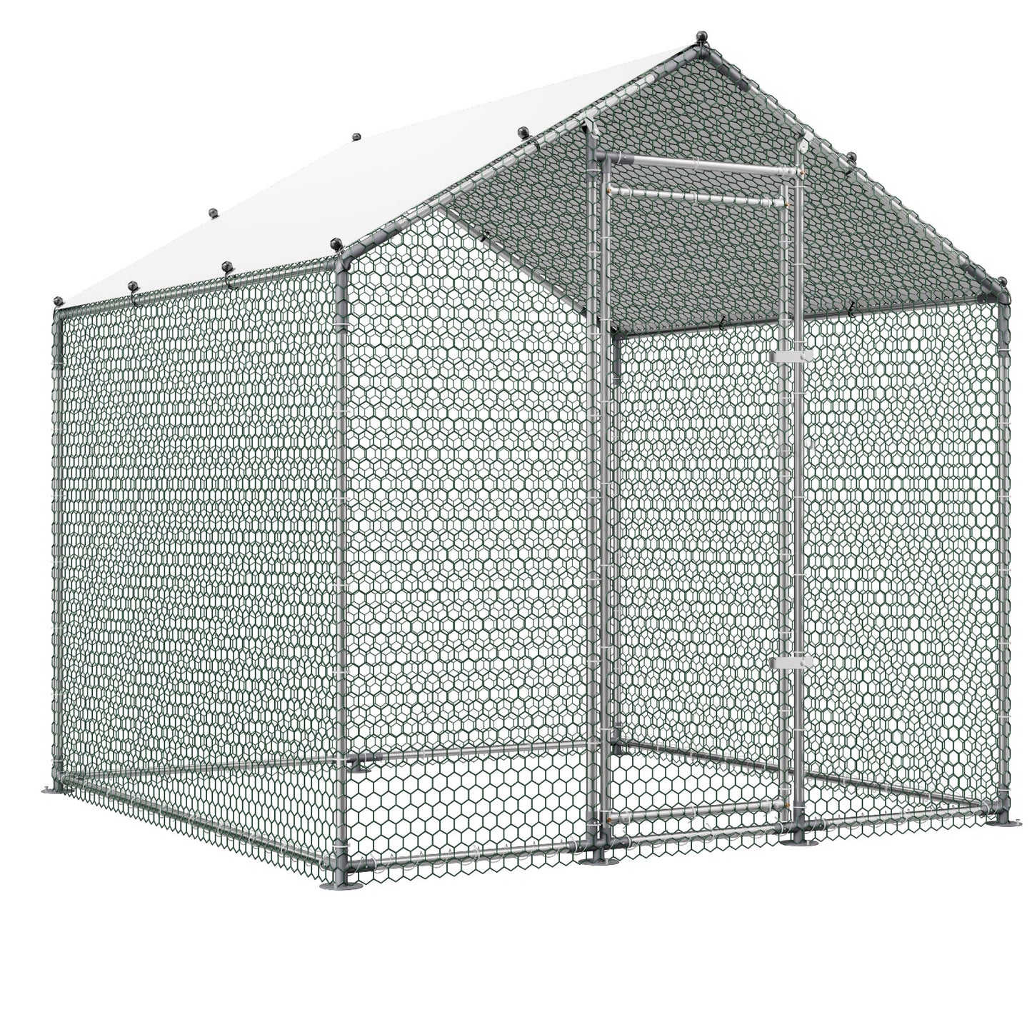 Large Metal Chicken Coop 6.6x6.6 ft Walk-In Poultry Enclosure with Cover & Lock
