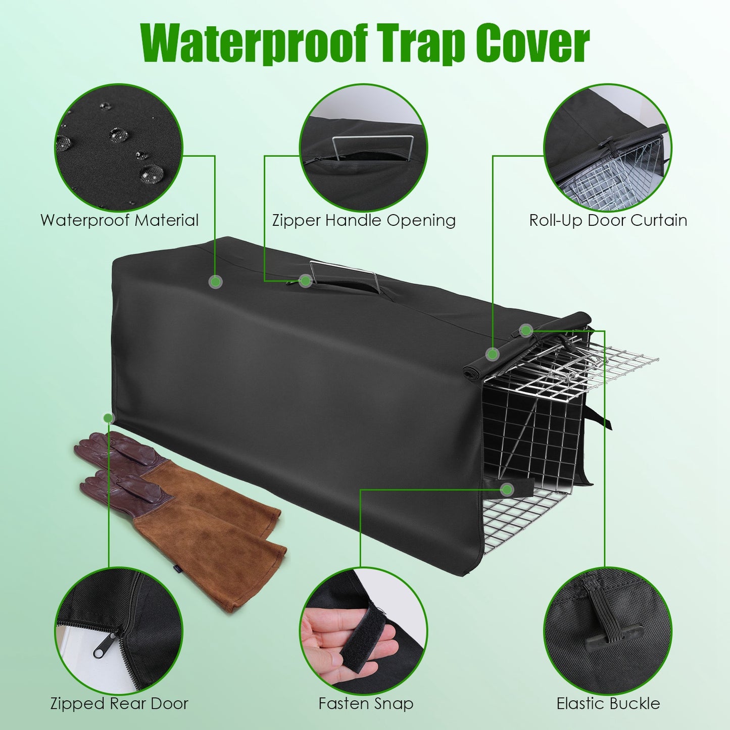Humane Collapsible Cat Trap Cage with Waterproof Cover & Gloves