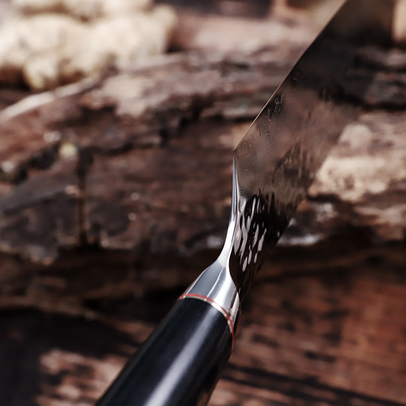 Damascus Steel Chef Slicing Knife Black Handle 17.5cm Blade Kitchen Knife