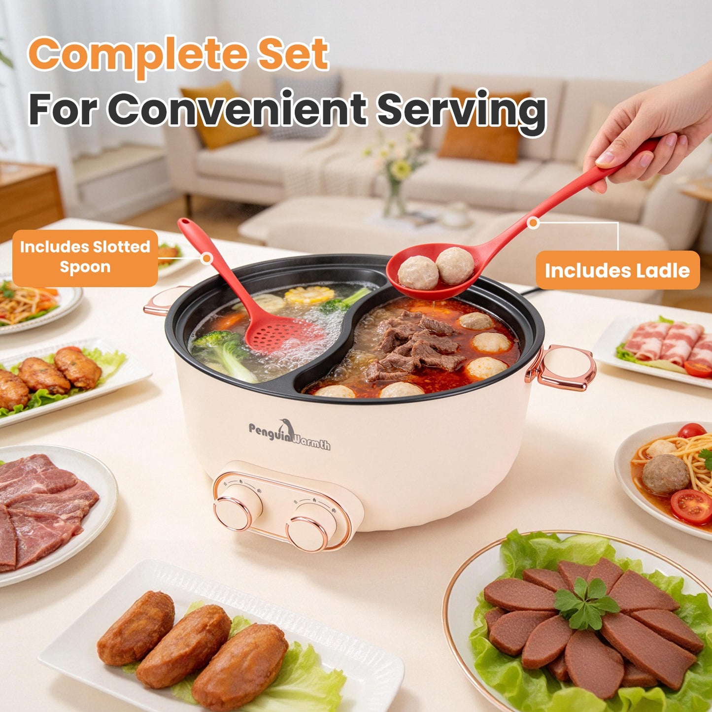 6L Electric Hot Pot with Divider & Lid - 2000W Stainless Steel