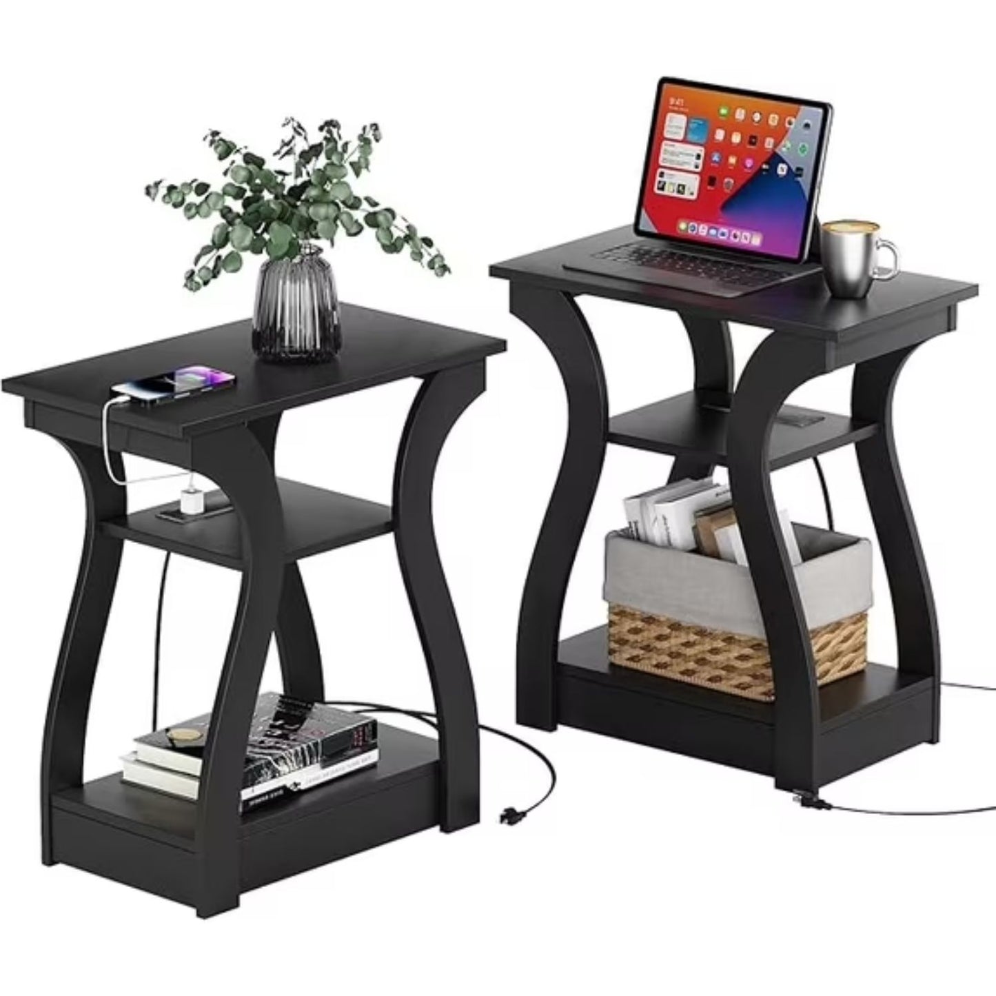 Slim End Table Set with Charging Station, USB Ports & Outlets