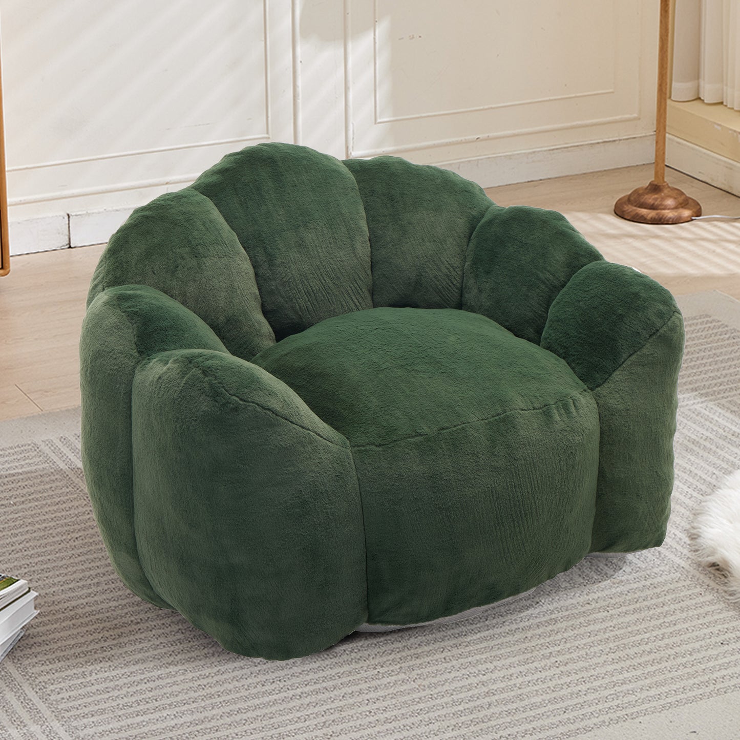 Adult Bean Bag Sofa with Pull Ring - Green Faux Fur
