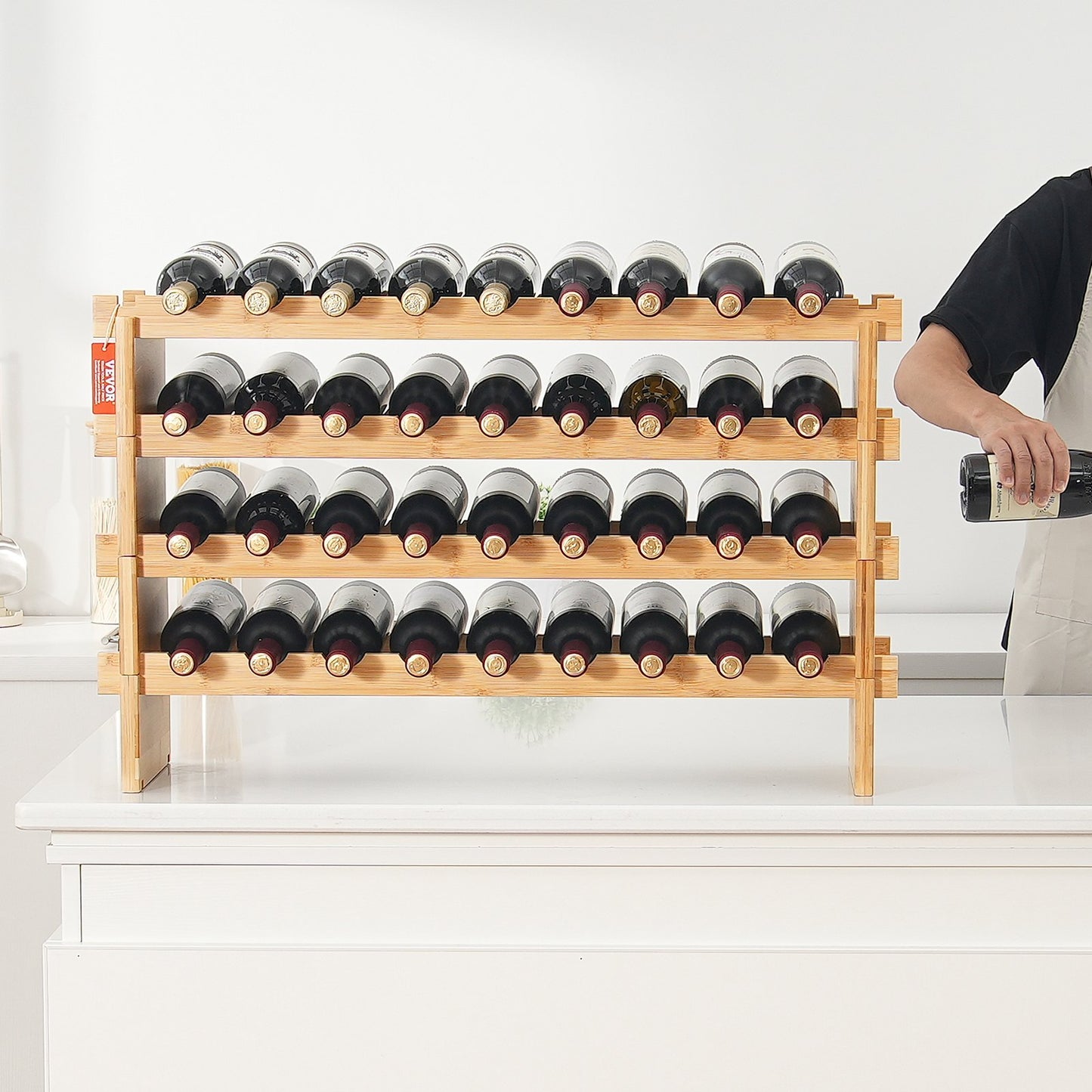 36-Bottle Stackable Bamboo Wood Wine Rack - Natural