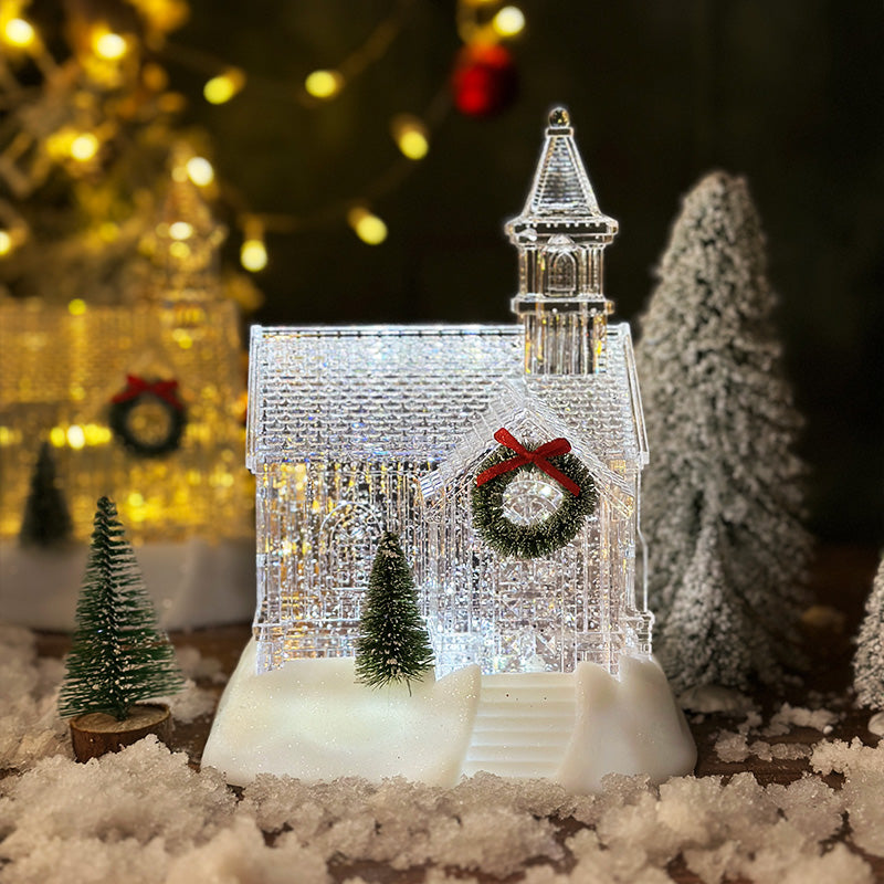 Christmas Crystal House Decoration Set - 18cm Pink & Clear Holiday Ornament