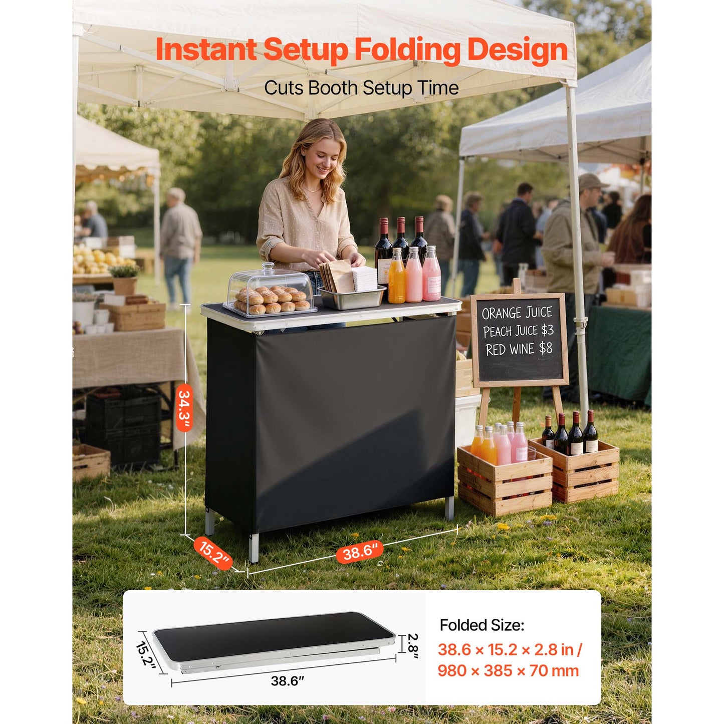 Foldable Portable Bar Table with Storage Shelf & Carry Bag - Event & Party Mobile Station