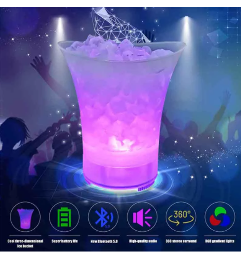 5L Bluetooth Ice Bucket with LED Light, Drop-Proof Plastic Home Barware
