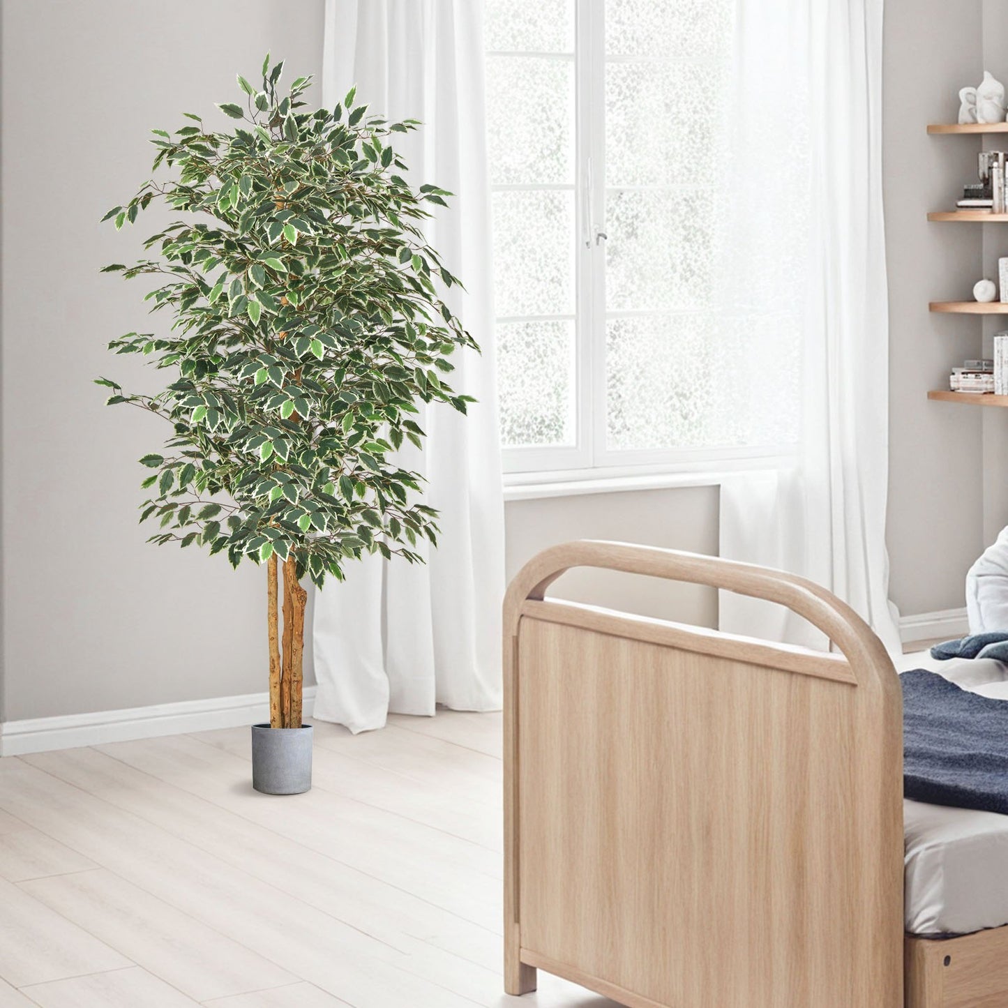 6FT Artificial Ficus Tree with Black Pot - Indoor Faux Plant Decor