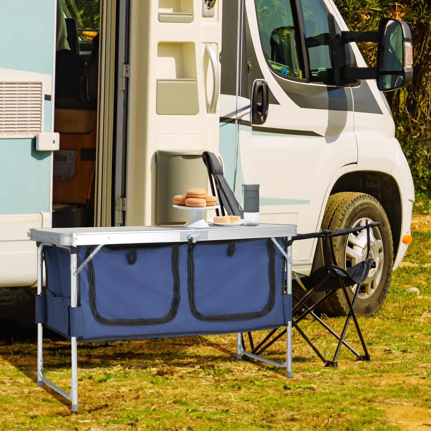4ft Aluminum Folding Camping Table with Storage Compartments