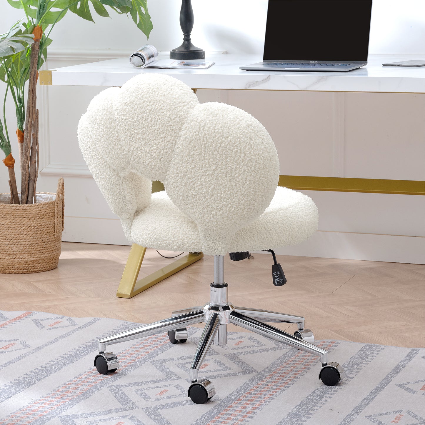360° Swivel Height Adjustable Office Chair - White Teddy Fabric