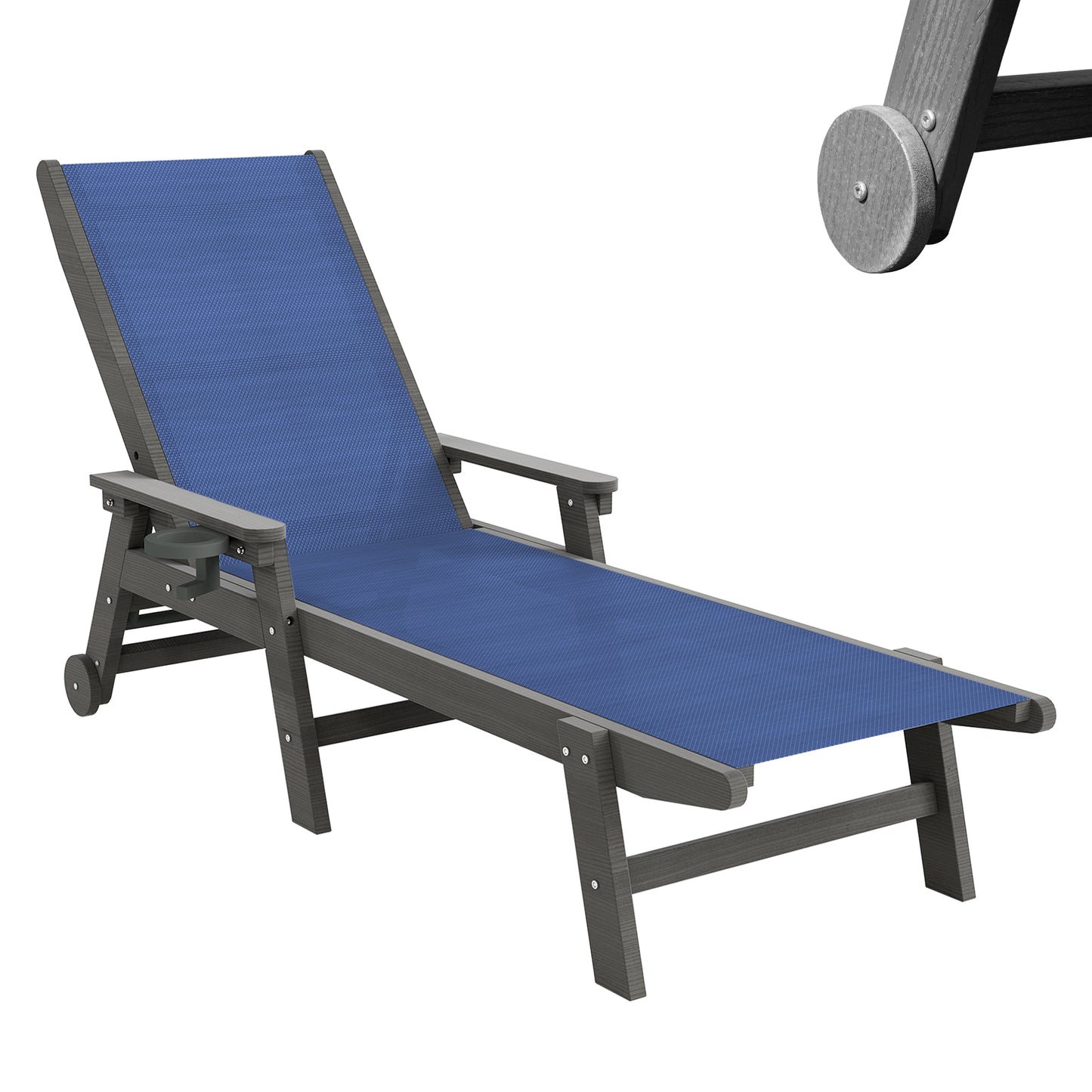 Lounge Chair Outdoor, HDPE Chaise Outdoor With Wheels, Patio