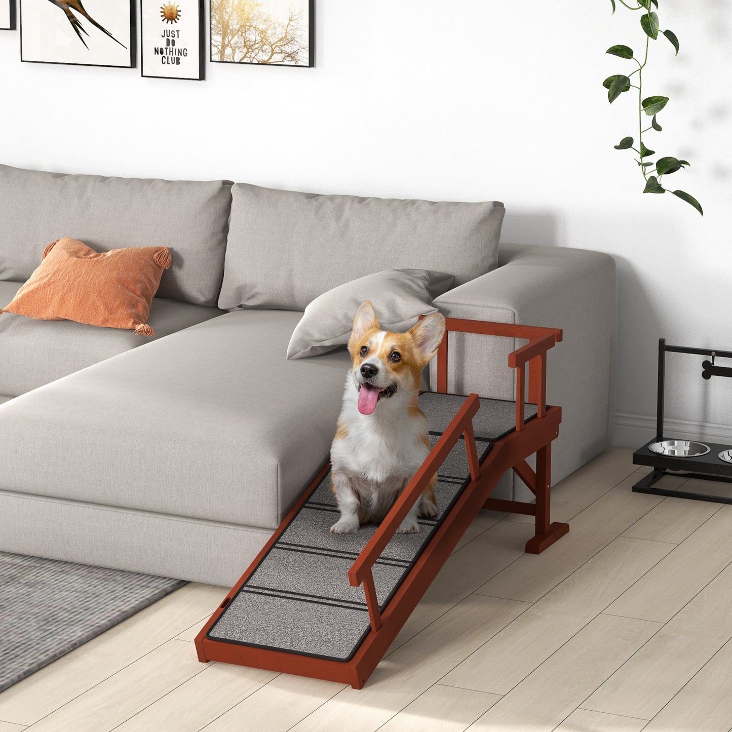 Wooden Dog Ramp with Removable Guardrails, Non-Slip Surface, 49 Inch, Brown