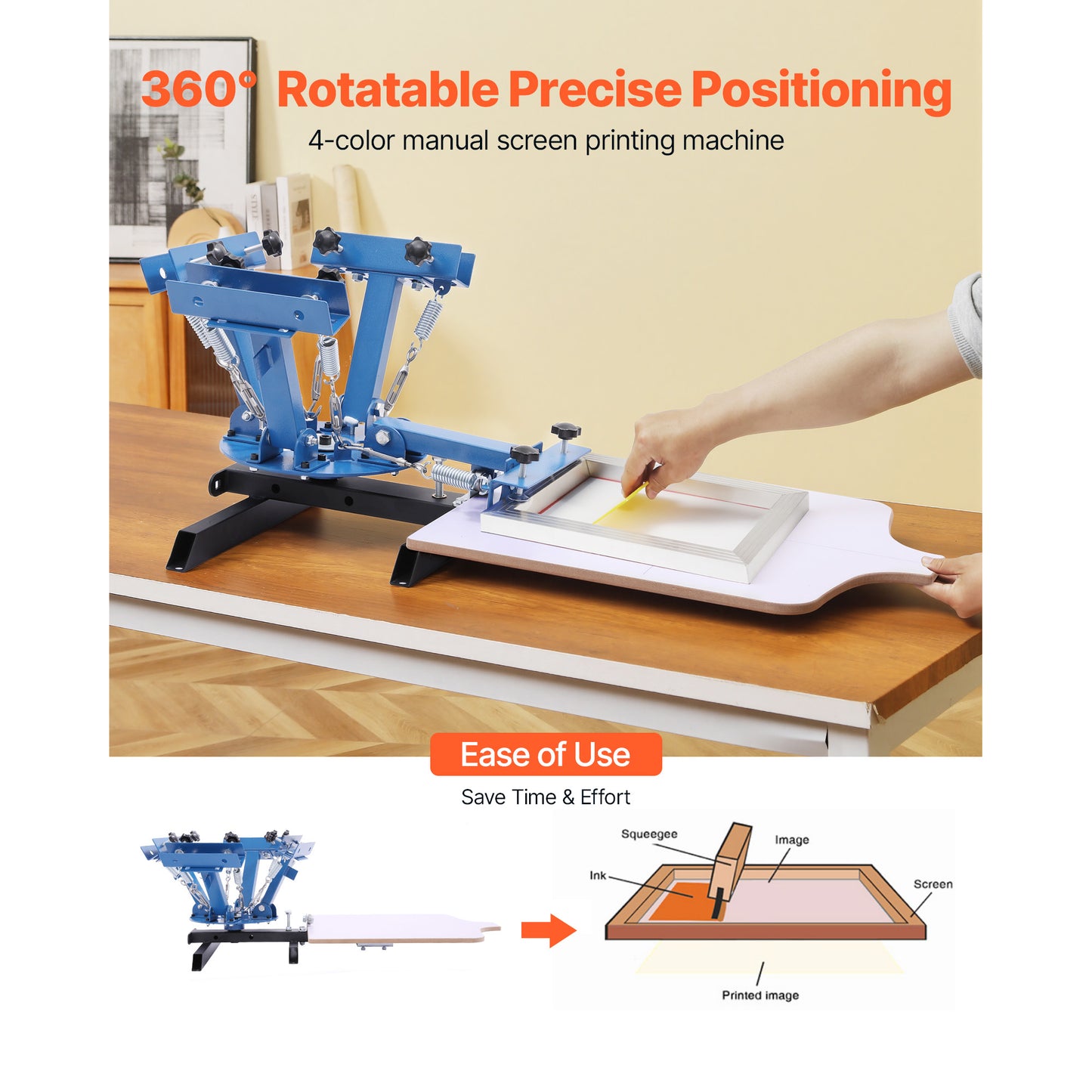 4-Color Screen Printing Machine 21.3x17.7 In Rotatable Press for DIY T-Shirts & Commercial Use