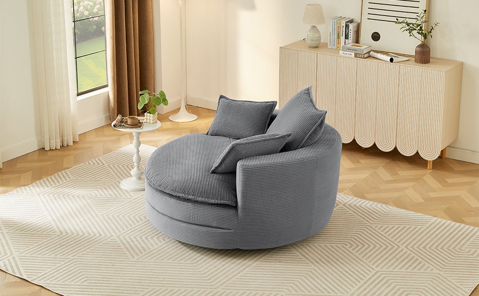 360° Swivel Barrel Chair with Dual-Layer Cushion - Grey